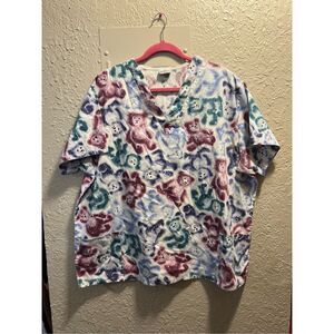 Fundamentals By White Swan Teddy Bear Patterned Scrub Top Woman’s Size 2XL